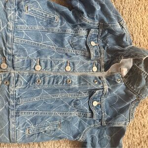 Light Wash Denim Jacket with Subtle hearts Pattern with snaps